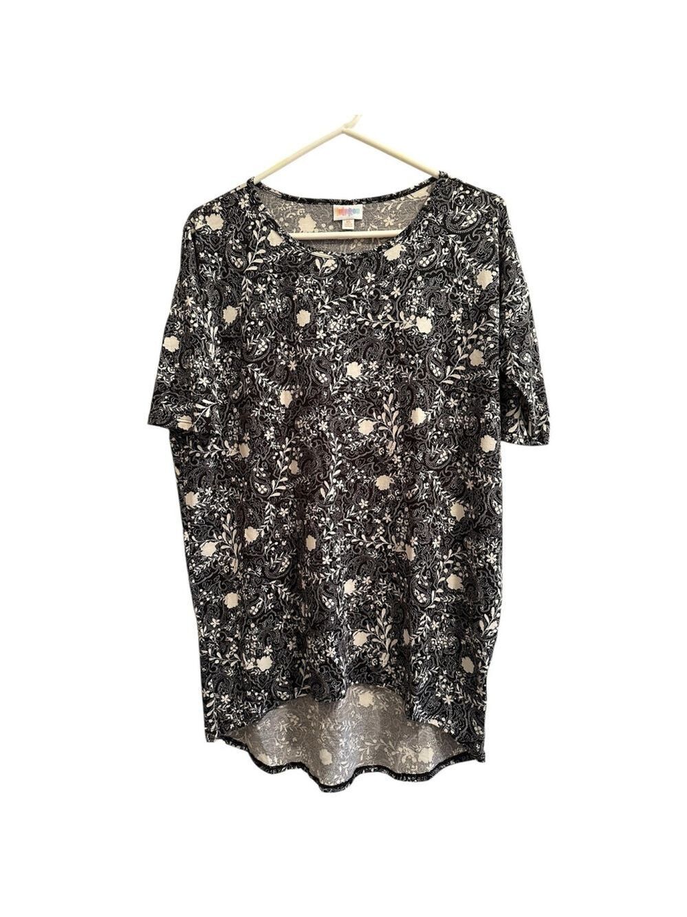 LuLaRoe Floral Tunic Blouse Womens XS Black White Short Half Sleeves Cottage NWT